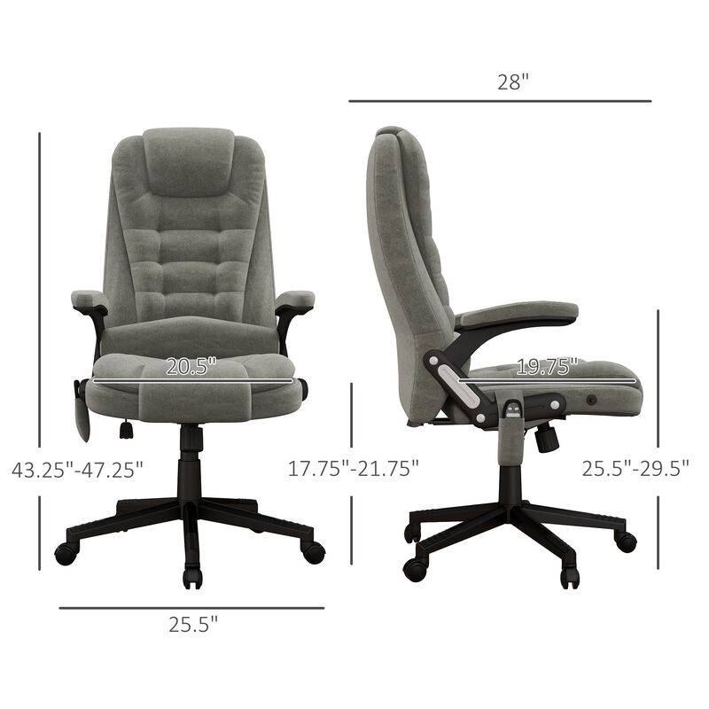 6 Point Vibrating Massage Office Chair, Velvet High Back Office Desk Chair with Heat, Reclining Backrest, Padded Armrests & Remote, Gray