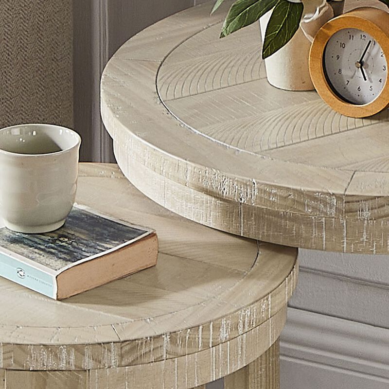 Large Curved 2-Tier Traditional Round Wooden Center Coffee Table Set,Mid-Century Rustic Style Round Table with Wheels (1 Coffee Table + 1 Side Table) image number 6