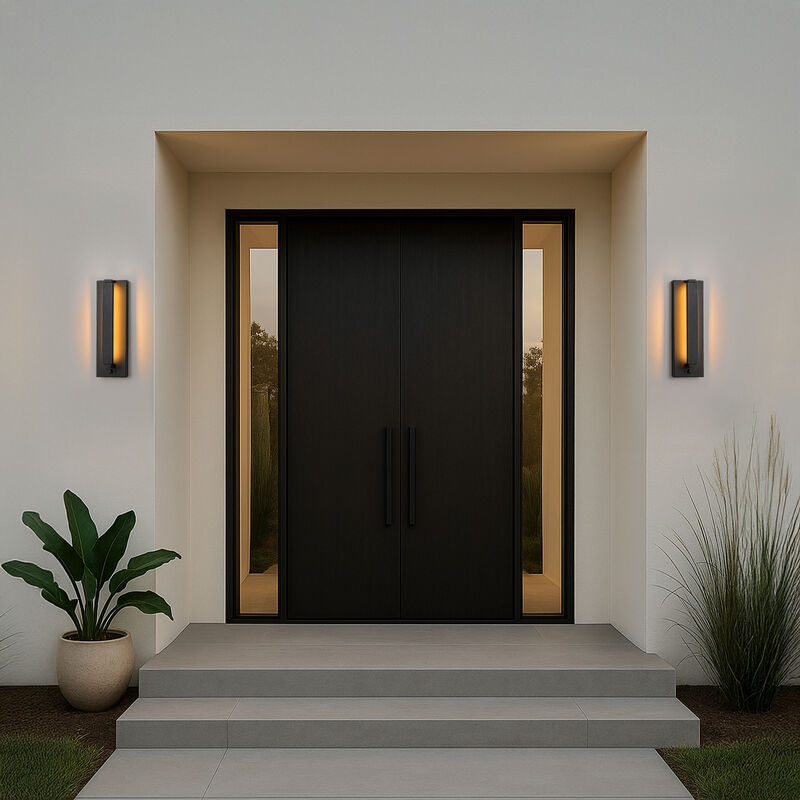 H15" Modern Motion Sensor Outdoor Wall Light 23W Integrated LED Wall Sconce Matte Black Iron Exterior Light Fixture for Porch Garage Patio image number 3
