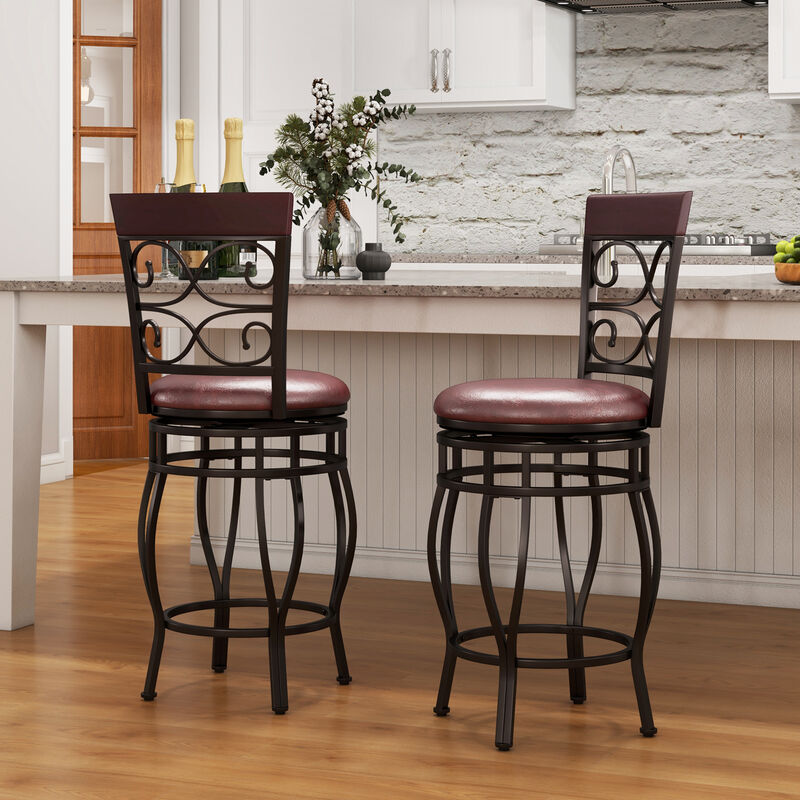 Set of 2 Bar Stools with Backrest and Footrest –  Tall Kitchen or Bar Chairs