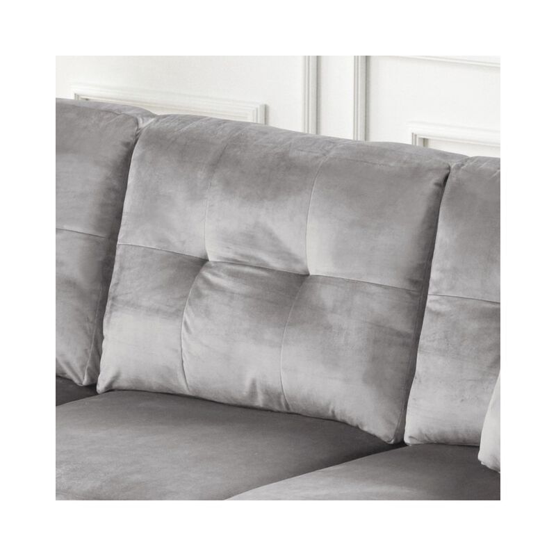 Lilola Home 74W Gray Velvet Reversible Sectional Sofa Chaise