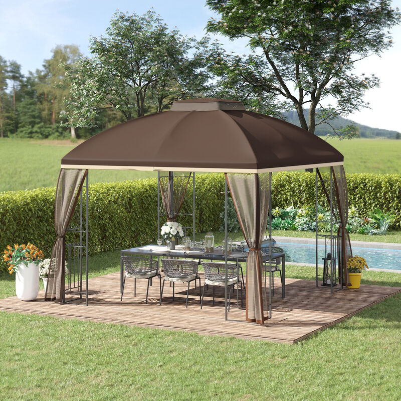 9.7' x 9.7' Patio Gazebo Double Roof Canopy Shelter with Removable Netting