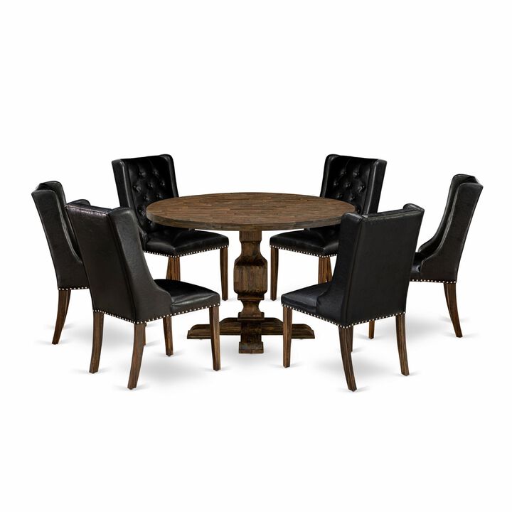 East West Furniture I3FO7-749 7Pc Dining Set - Round Table and 6 Parson Chairs - Distressed Jacobean Color