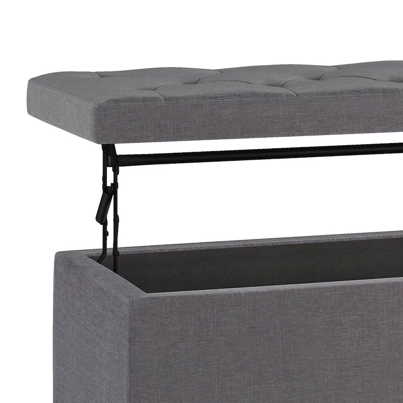 Simpli Home Hamilton Lift Top Rectangular Storage Ottoman In Slate Grey Linen Look Fabric