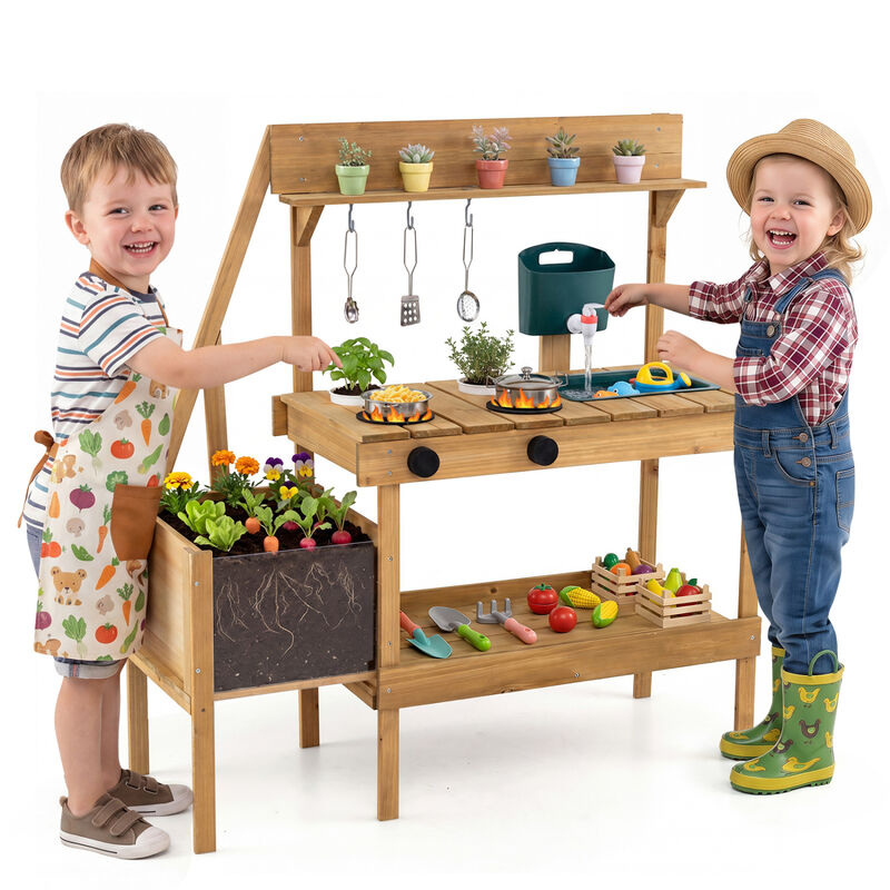 Wooden Kids Mud Kitchen with Planter Box and Outdoor Play Sink image number 4
