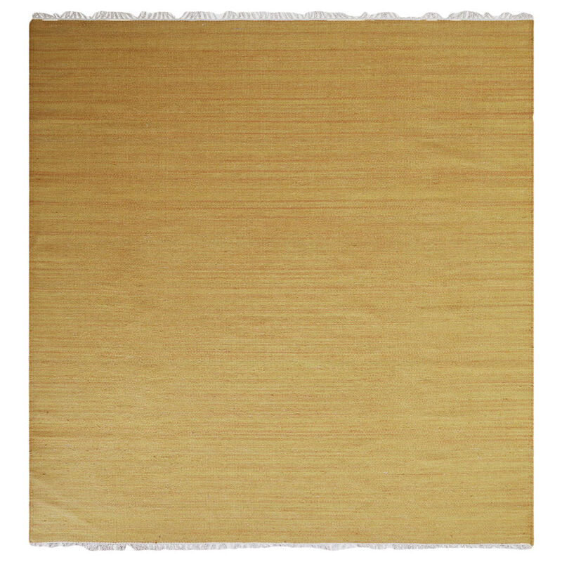 Rugsotic Carpets Hand Woven Flat Weave Kilim Wool 8'x8' Square Area Rug Solid Gold D00111