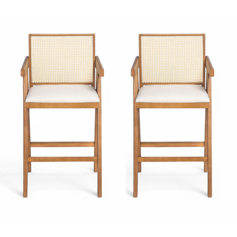 Merax Cream Woven Cane Plastic Backrest Bar Stool