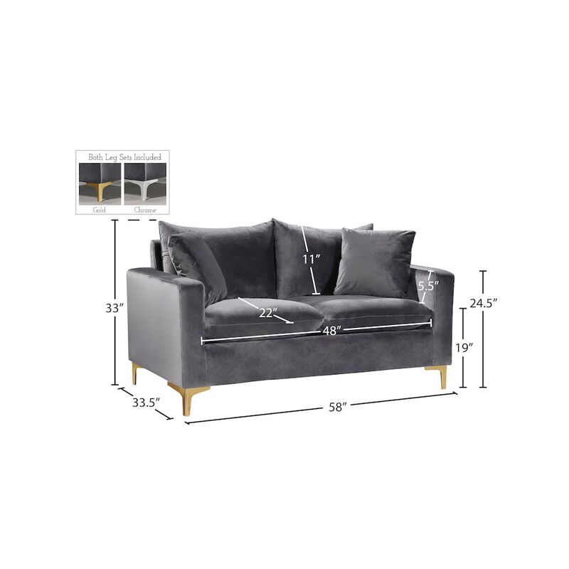 Meridian Furniture Naomi Grey Velvet Loveseat