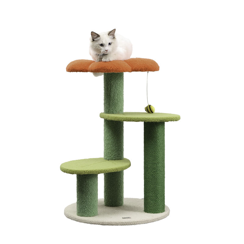 Poppy 3-Tier Modern Jute Flower Cat Tree with Dangling Toy