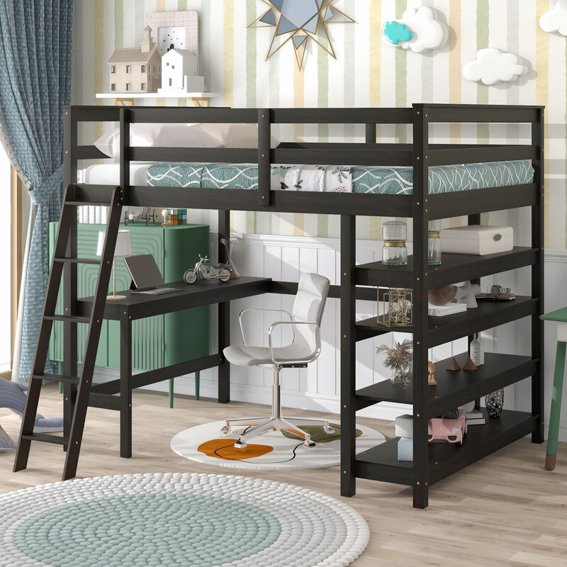 Loft Bed Full with desk, ladder, shelves, Espresso