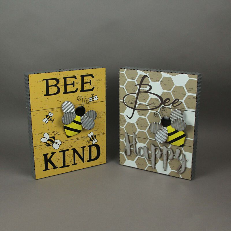 Set of 2 Bee Happy Bee Kind Honeybee Wall Hanging Signs Motivational Home Decor image number 3