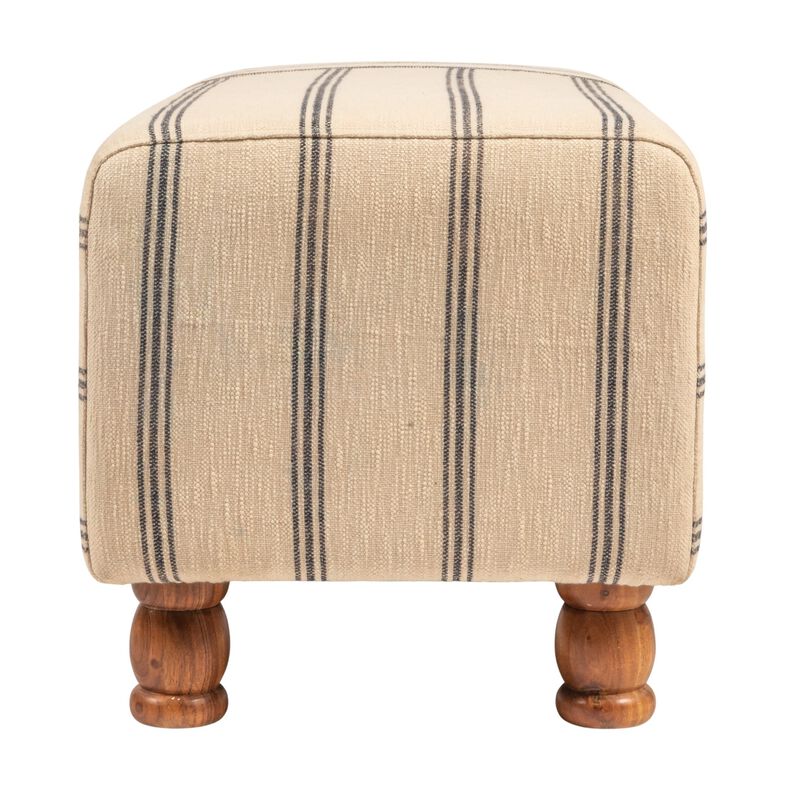 Rectangular Cotton Ticking Stripe and Acacia Wood Ottoman Bench image number 6