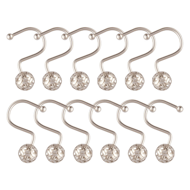 Utopia Alley Rust-Resistant Metal Shower Curtain Hooks with Hollow Ball Design, Shower Hooks Hangers for Bathroom, Kitchen Utensils, Curtains, Clothing, Towels etc - Set of 12 image number 3
