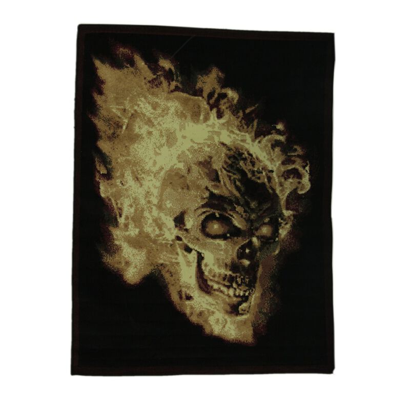 Black Flaming Evil Skull 5 X 7 Inch Area Rug With Red Border image number 0