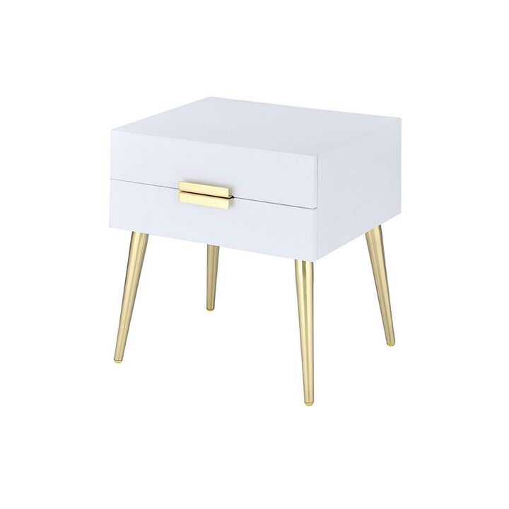 Denvor Square End Table with Drawers, White & Gold-Benzara
