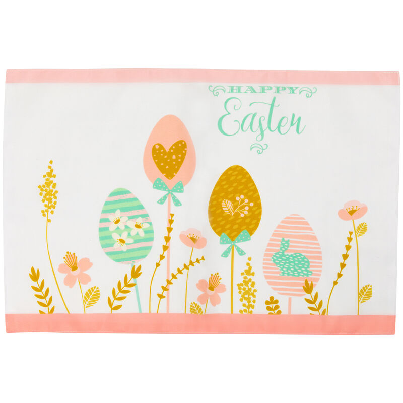Set of 4 Pastel Eggs "Happy Easter" Floral Placemats 18"