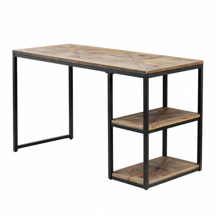 HomeRoots 50" Brown and Black Solid Wood Writing Desk