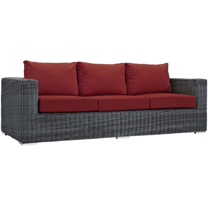 Summon Outdoor Patio Sectional Sofa Set - Comfortable, Durable, and Stylish - Includes Coffee Table, Ottoman, and Sofa - Two-Tone Synthetic Rattan Weave - Sunbrella Cushions - UV Protection - Perfect for Patio, Backyard, or Poolside Gathering