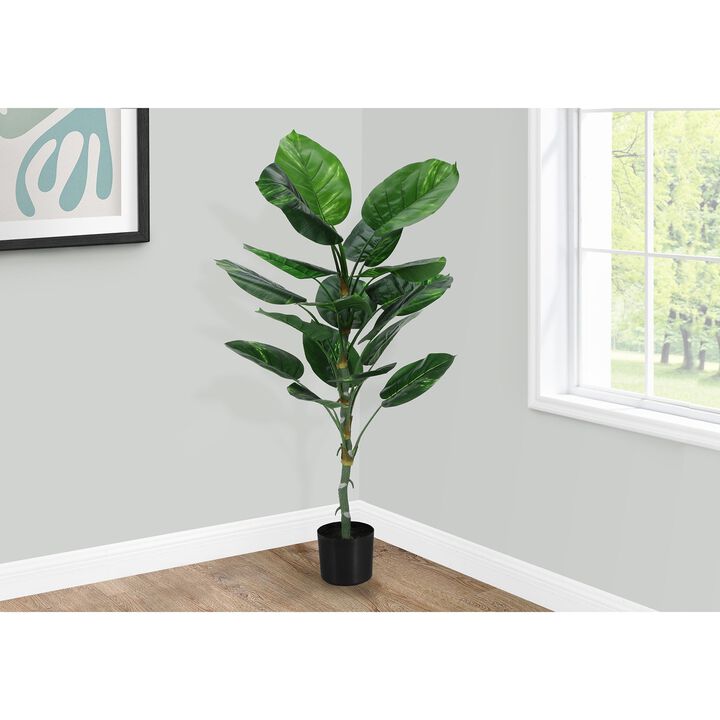 Monarch Specialties I 9519 - Artificial Plant, 54" Tall, Dieffenbachia Tree, Indoor, Faux, Fake, Floor, Greenery, Potted, Real Touch, Decorative, Green Leaves, Black Pot
