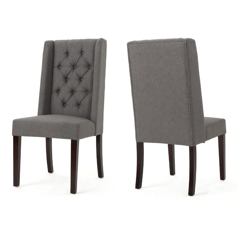 Nathan Dining Chair Set of 2, Dark Brown Wood, Tufted Wingback image number 0