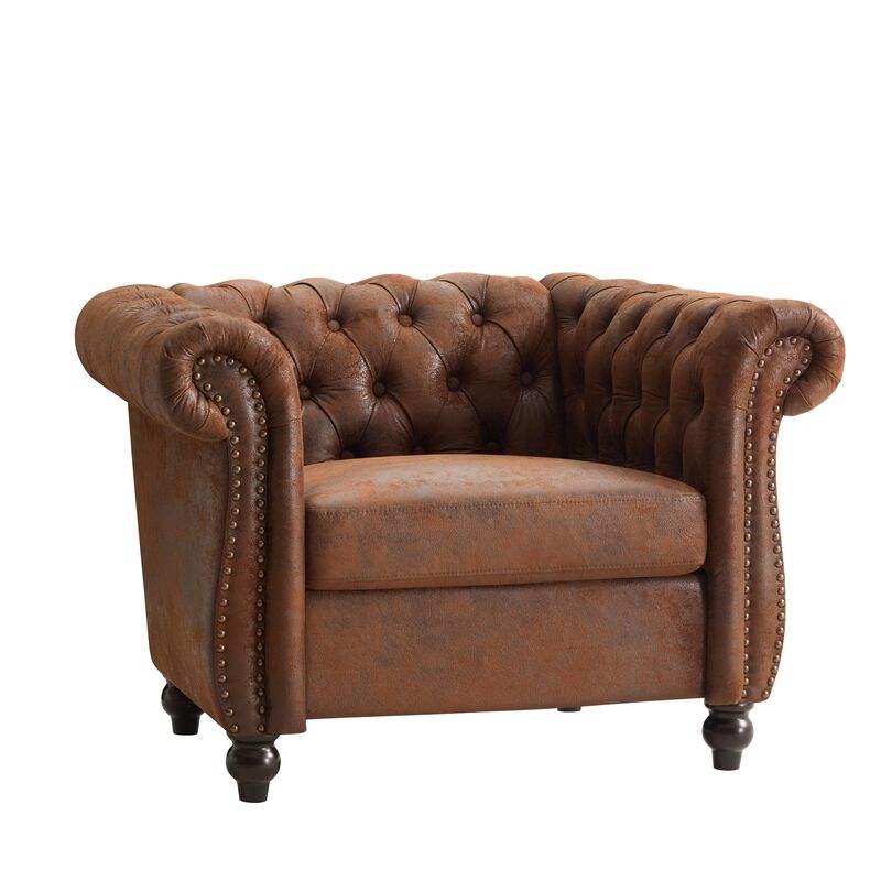 Whisen Classic Club Chair with Diamond Tufting, Scrolled Arms, and Wooden Legs image number 4