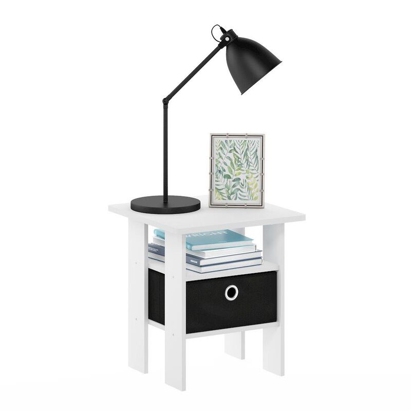 Andrey End Table Nightstand with Bin Drawer, White/Black