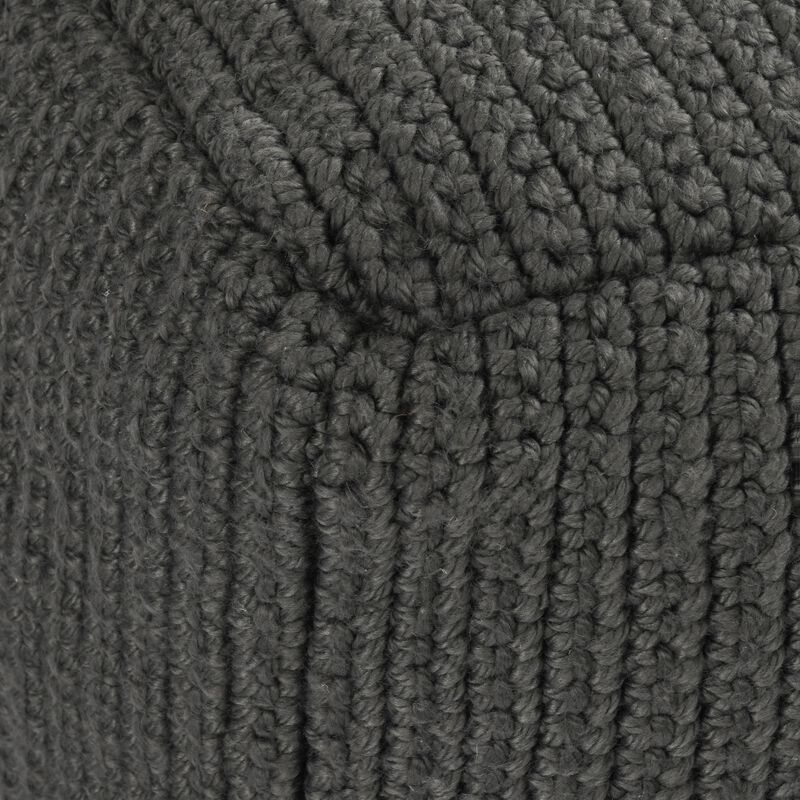 Square Pouf Ottoman, 18 Inch Handwoven Knitted Dark Gray Polyester - Benzara