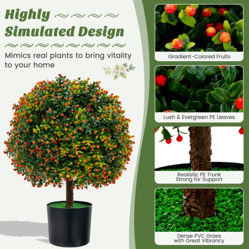 Hivvago 2-Pack Artificial Boxwood Topiary Ball Tree with Orange Fruit