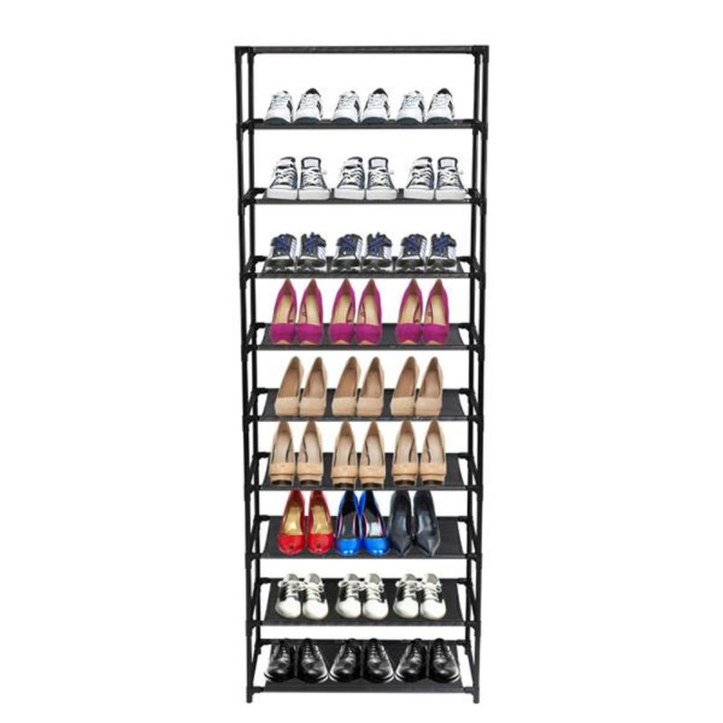 10-Tier Shoe Rack with Stackable Shelves, Stainless Steel Frame, 50 Pairs Shoe Capacity