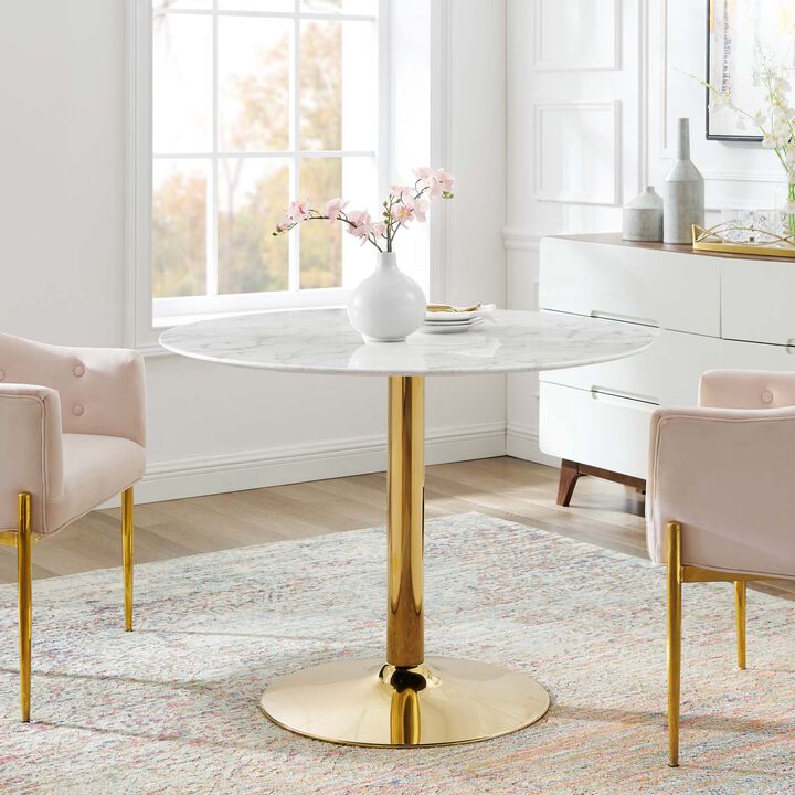 Modway - Verne 40" Artificial Marble Dining Table Gold White