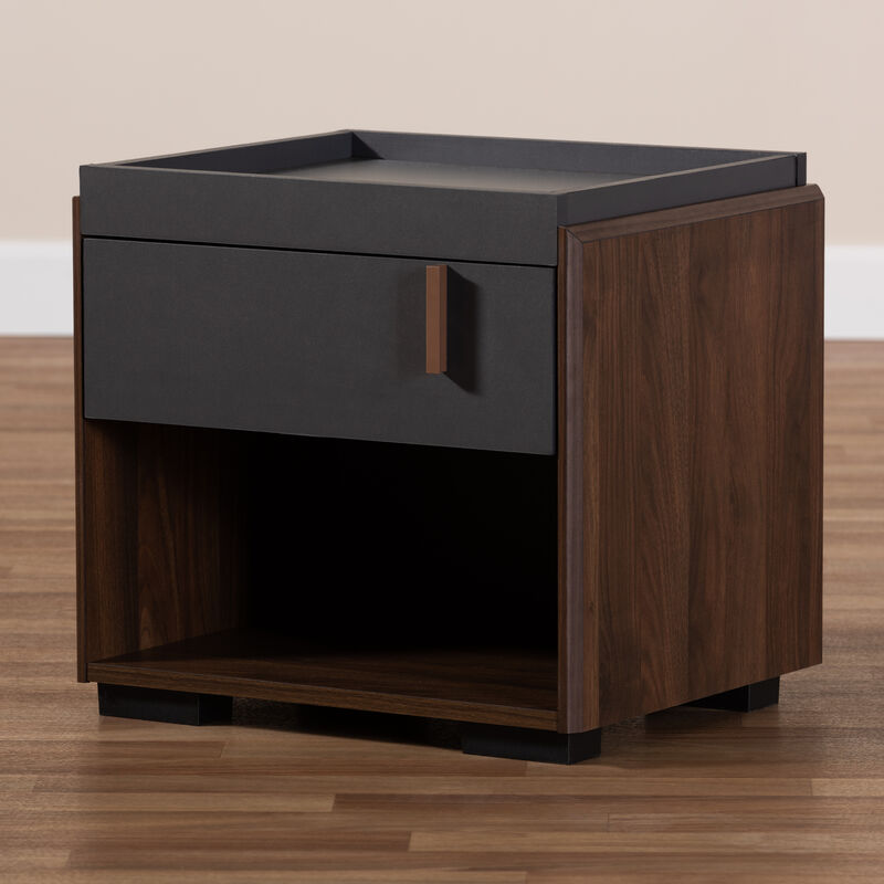 Baxton Studio Rikke Modern Two Tone Gray And Walnut Finished Wood 1 Drawer Nightstand