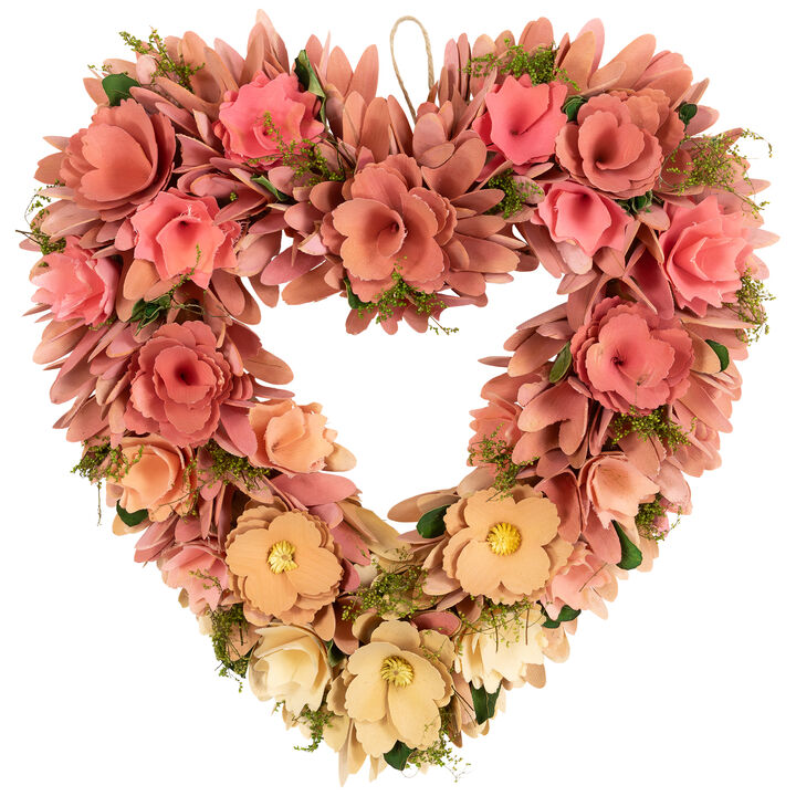 Mixed Floral Artificial Valentine's Day Heart Wreath - 15" - Pink and Yellow