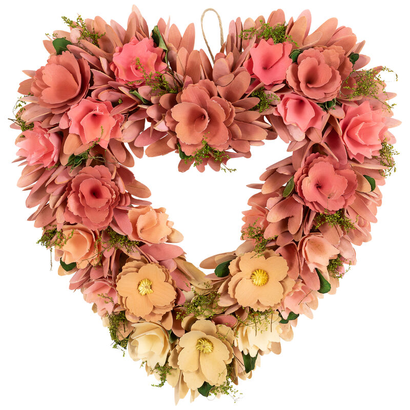 Mixed Floral Artificial Valentine's Day Heart Wreath - 15" - Pink and Yellow image number 0