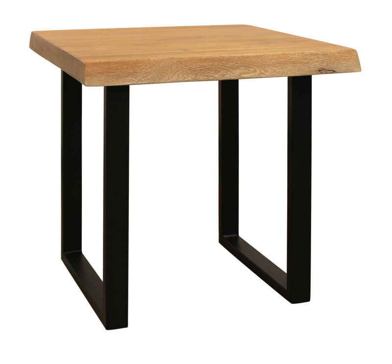 Hivvago 24 Inch Black And Natural Distressed Solid Wood And Iron Square End Table