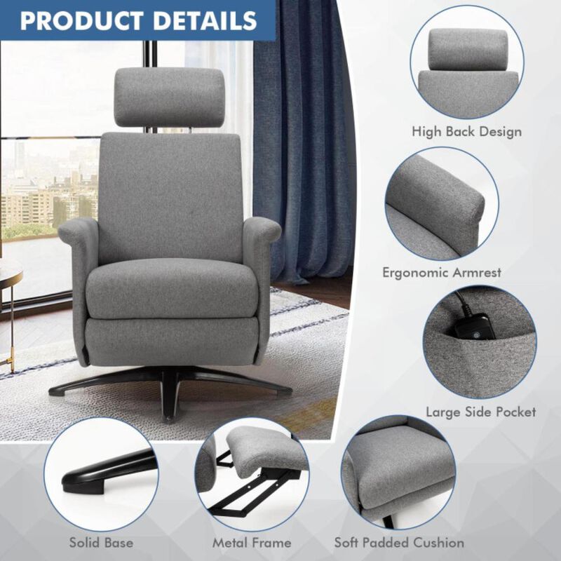 Hivvago Swivel Massage Recliner Single Sofa with Adjustable Headrest