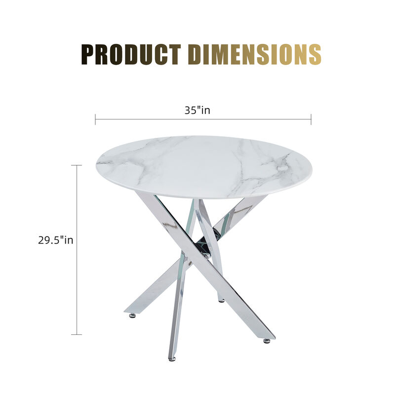 35.43 inches Modern Round Glass Table with Metal Frame image number 3