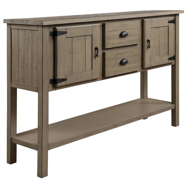 Whisen Retro Style Console Table with 2 Drawers,Cabinets and Bottom Shelf - Antique Gray