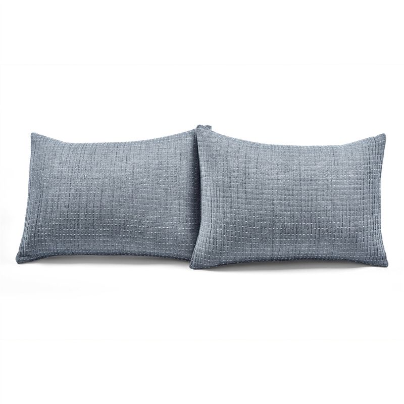 Hivvago Full/Queen Size 3 Piece Reversible Woven Cotton Quilt Set in Navy Cream