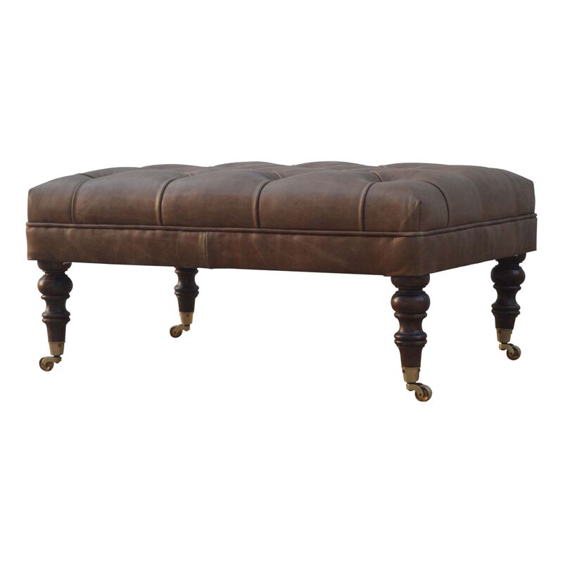 Buffalo Leather Ottoman with Castor Legs