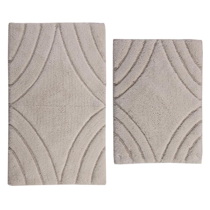 Knightsbridge Diamond 220 GSF Non Skid Back Bath Rug Set - 2- Piece - 17x24 and 21x34", Ivory