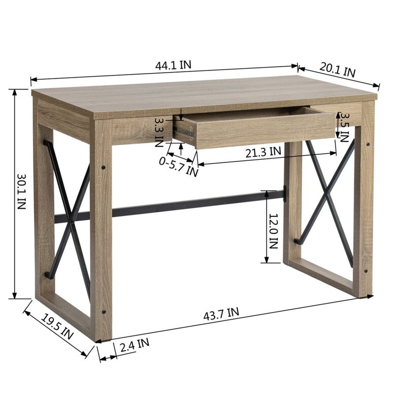 44.1" W x 20.1" D x 30.1" H Industrial Computer Desk With 1 Drawer - wood color