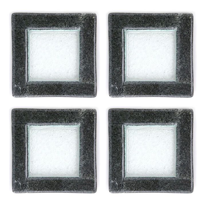 Glass Dinnerware 6" x 6" Square Black Glass Plate (Set of 4)