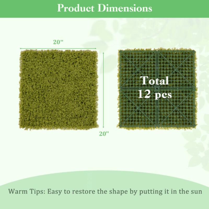Hivvago 12 Pieces Artificial Grass Wall Panels for Garden Yard Balcony