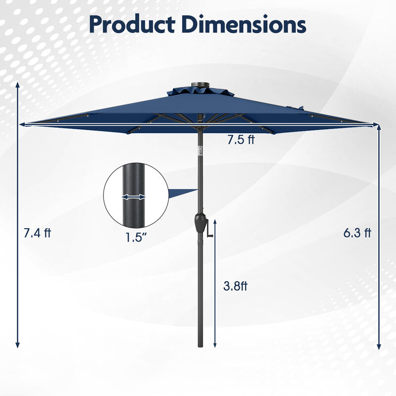 Outdoor Solar Umbrella with Lights &ndash; Crank Tilt Garden Shade Canopy