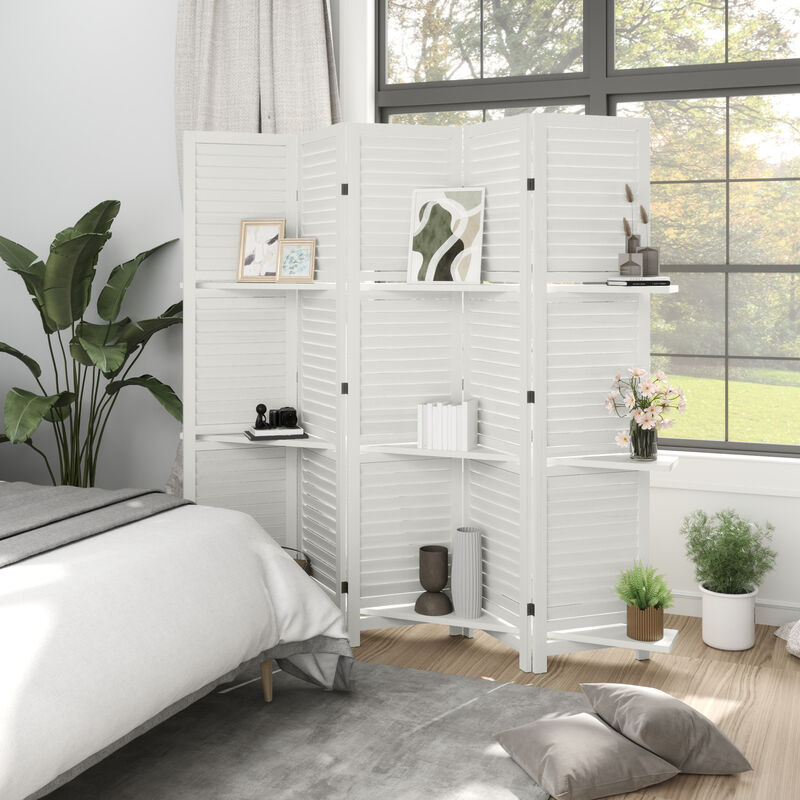Hivvago 5-Panel Wood Room Divider with Shelves and Storage image number 7