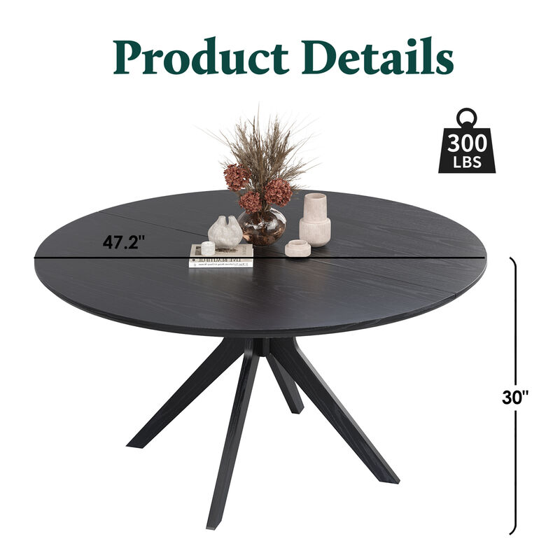 47.2" Solid Wood Round Dining Kitchen Table with Intersecting Pedestal Base image number 3