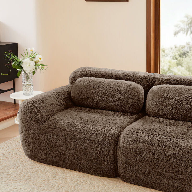 Monimp Soft Fluffy Plush Fabric Loveseats image number 7