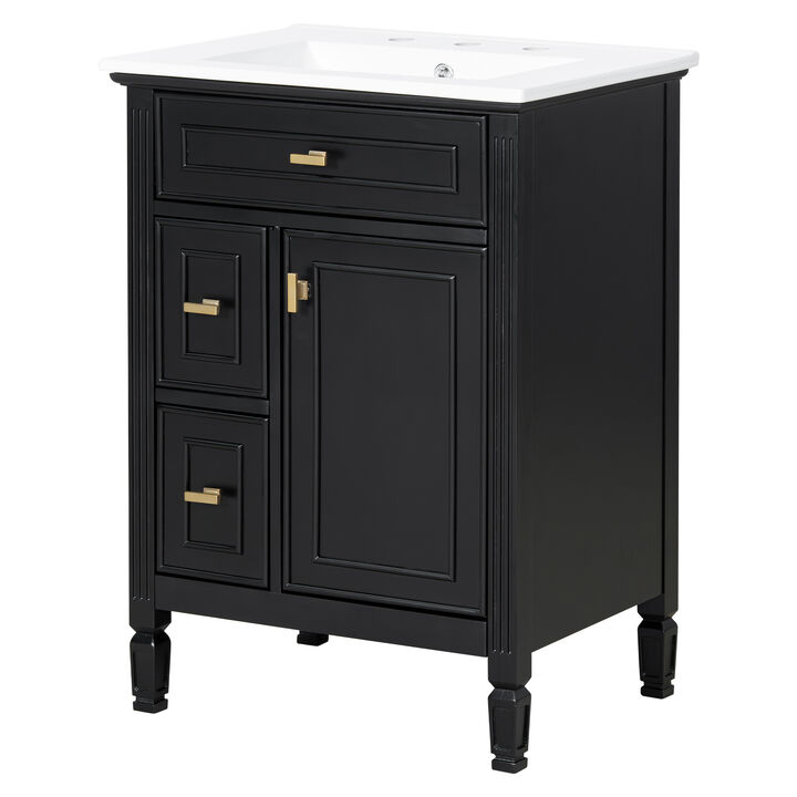 Merax Bathroom Vanity with Ceramic Sink, Cabinet, Flip Drawer & 2 Side Drawers &ndash; Solid Wood Frame