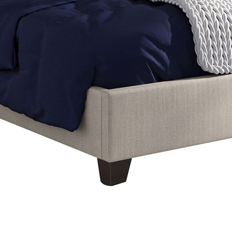 Atina California King Platform Bed, Button Tufted Beige Linen Upholstery - Benzara