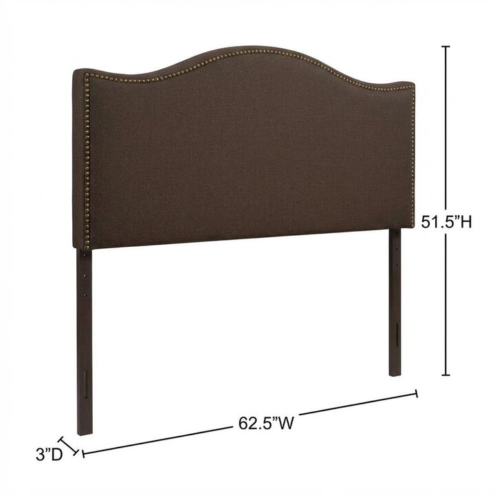 Upholstered Queen Headboard with Nailhead Trim and Curved Design